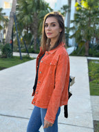 Luvamia Denim Jackets For Women Stretch Jean Size XL - Orangeade