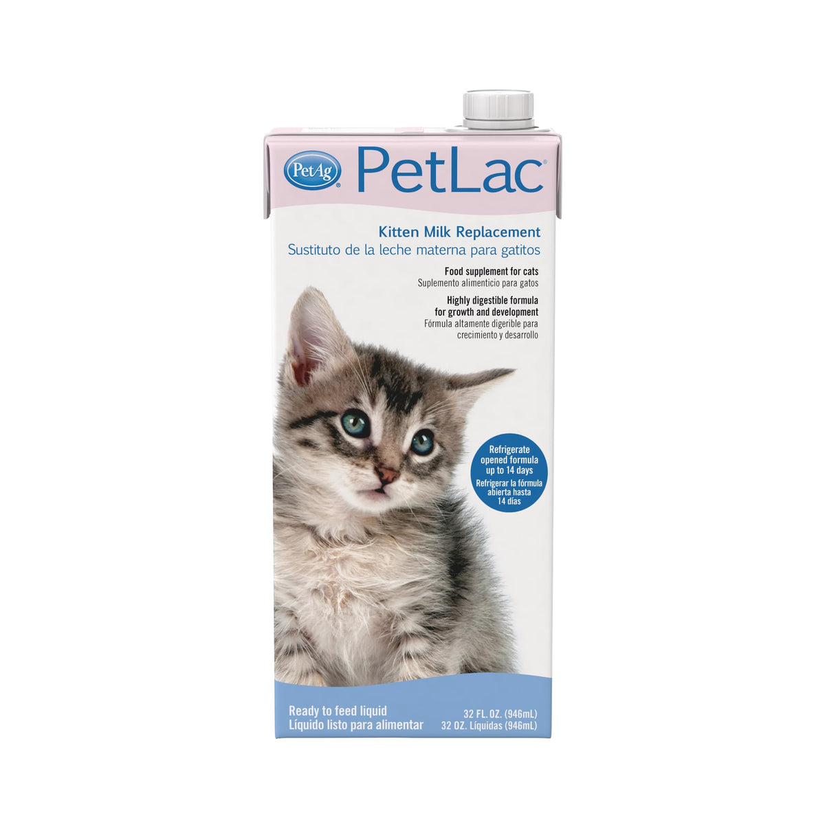 Pet-Ag PetLac Liquid for Kittens - 32 oz - Ready-to-Feed Milk Replacement for Kittens Newborn to Six Weeks Old - Easy to Digest