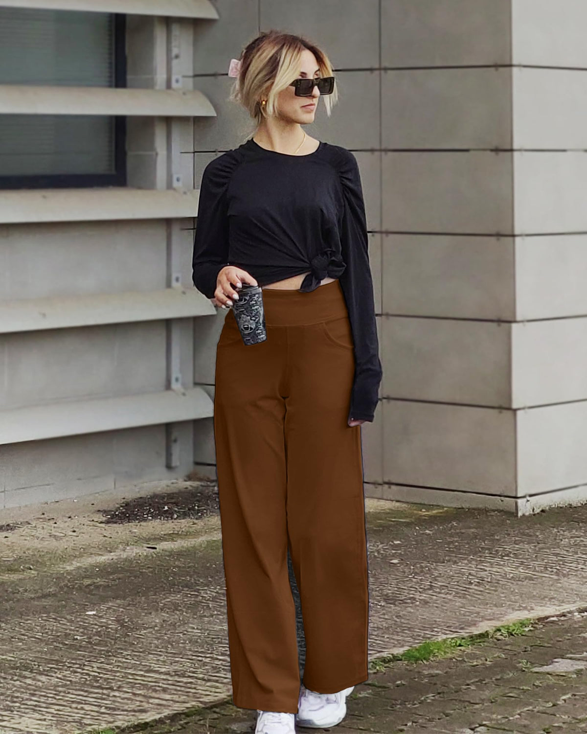 Promover Wide-Leg Pants For Women With Pockets Dark Coffee M Petite