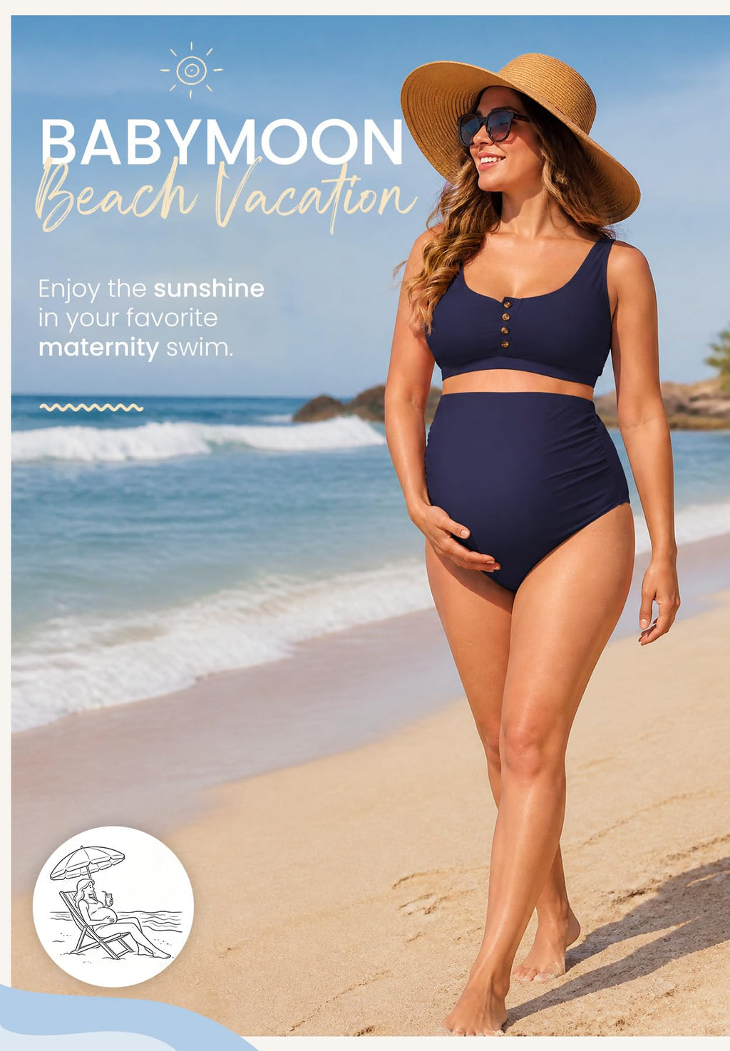 Zando Maternity Swimsuit High-Waist Bikini Bathing Suits - Size X-Large
