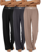 Neer 3 Pack Women's Cotton Lounge High-Waisted Pants - Black, Coffe,