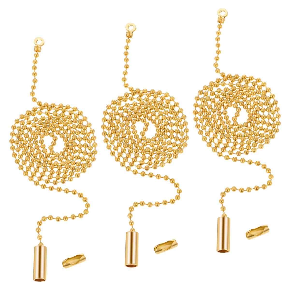 Hariendny 3 Pack Pull Chain String Extension Gold Ceiling Fan Pull Chain Stainless Steel Switch Chain Extender Beaded Ball Light Pulls Extension Chains with Connector(1 Meter Length)