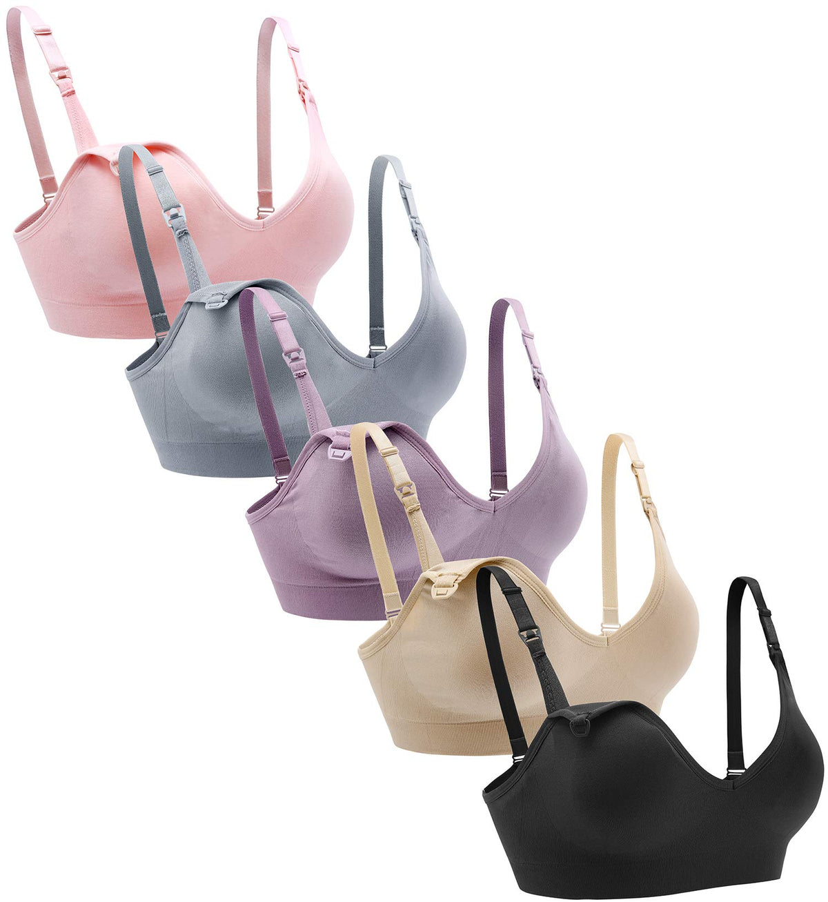 Women's Suekaphin 5pack Wireless Deep V Neck Bralette Sleeping Breastfeeding with Extra Extenders,medium,5xrayon Black Nursing Bra