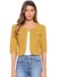 Allegra K Women's Denim Cardigan 3/4 Sleeve Collarless Jean Jackets - Yellow