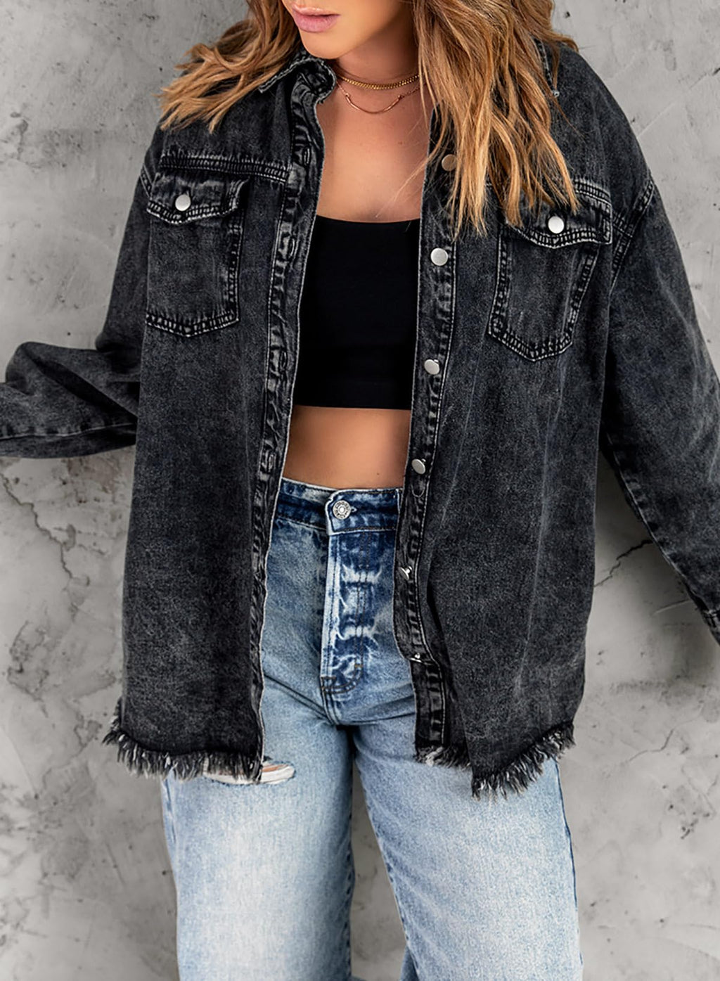 Dokotoo Jean Jacket Women Button Down Denim With Pockets Black 2xl