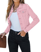 Luvamia Womens Fashion Long Sleeve Button Down Stretchy Denim Jean Jacket Pink Light Women Plus Size Xx-large Fits 20 /