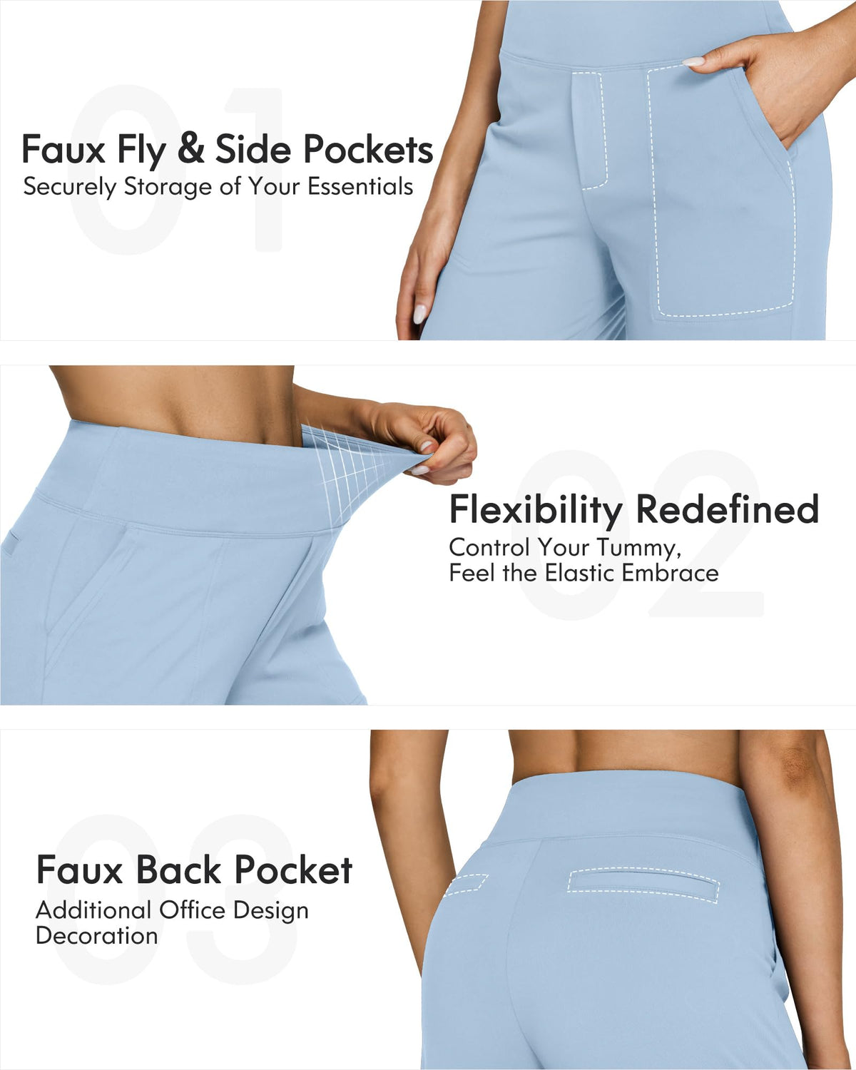 G4free Wide-Leg Yoga Pants For Women With Pockets Soft Baby Blue L