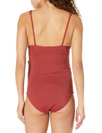 Essentials Women's Maternity Ruched V-neck Swimsuit With - Brick Red
