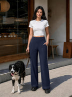 Women's Copyleaf Wide-Leg Pants Woman High-Waist Casual - Navy Blue
