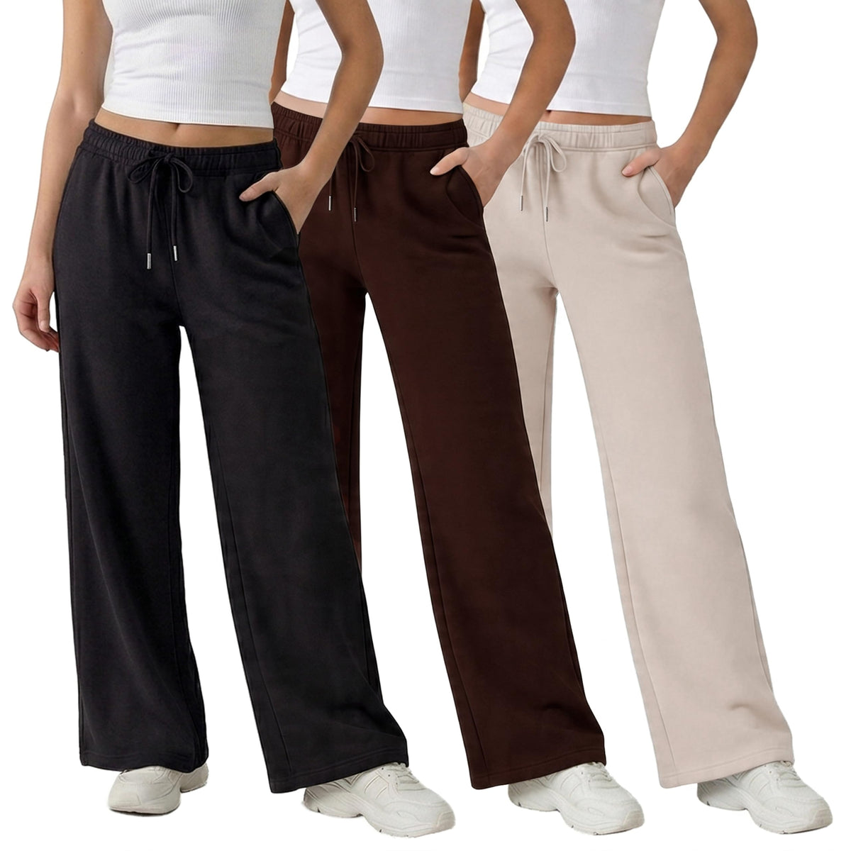 Common Stitch 3 Pack Wide-Leg Fleece Sweatpants For Women - Style 2