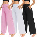 Tnnzeet 3 Pack Women's Wide-Leg Pants With Pockets - Black, White,
