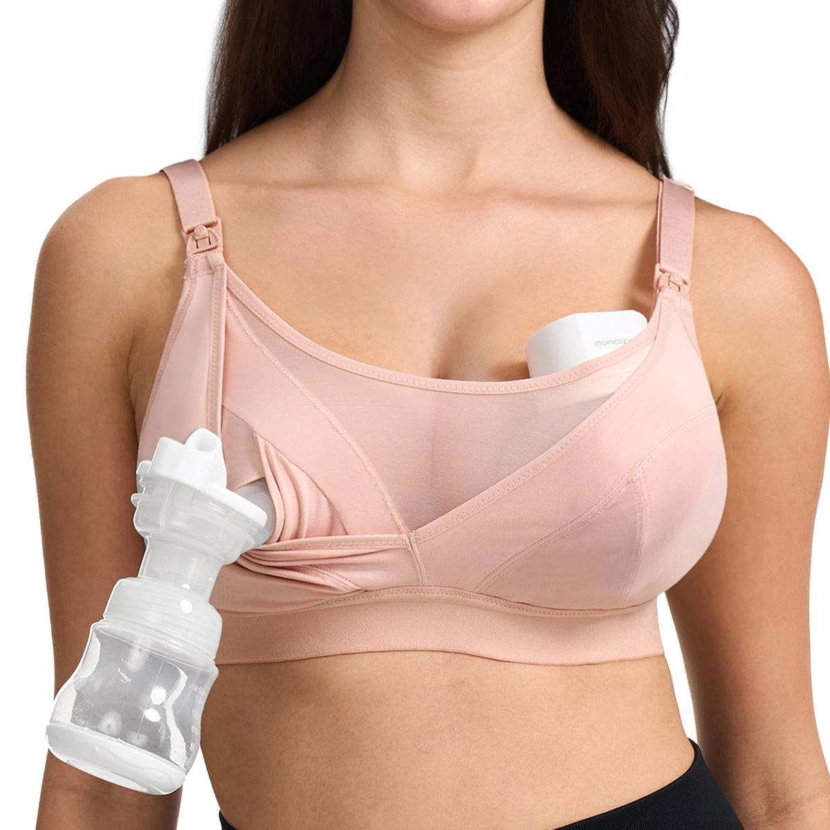 Women's Momcozy Mesh Support Pumping Hands Free Suitable for 36c-44g, Comfortable Plus Size and in One Nursing Bra