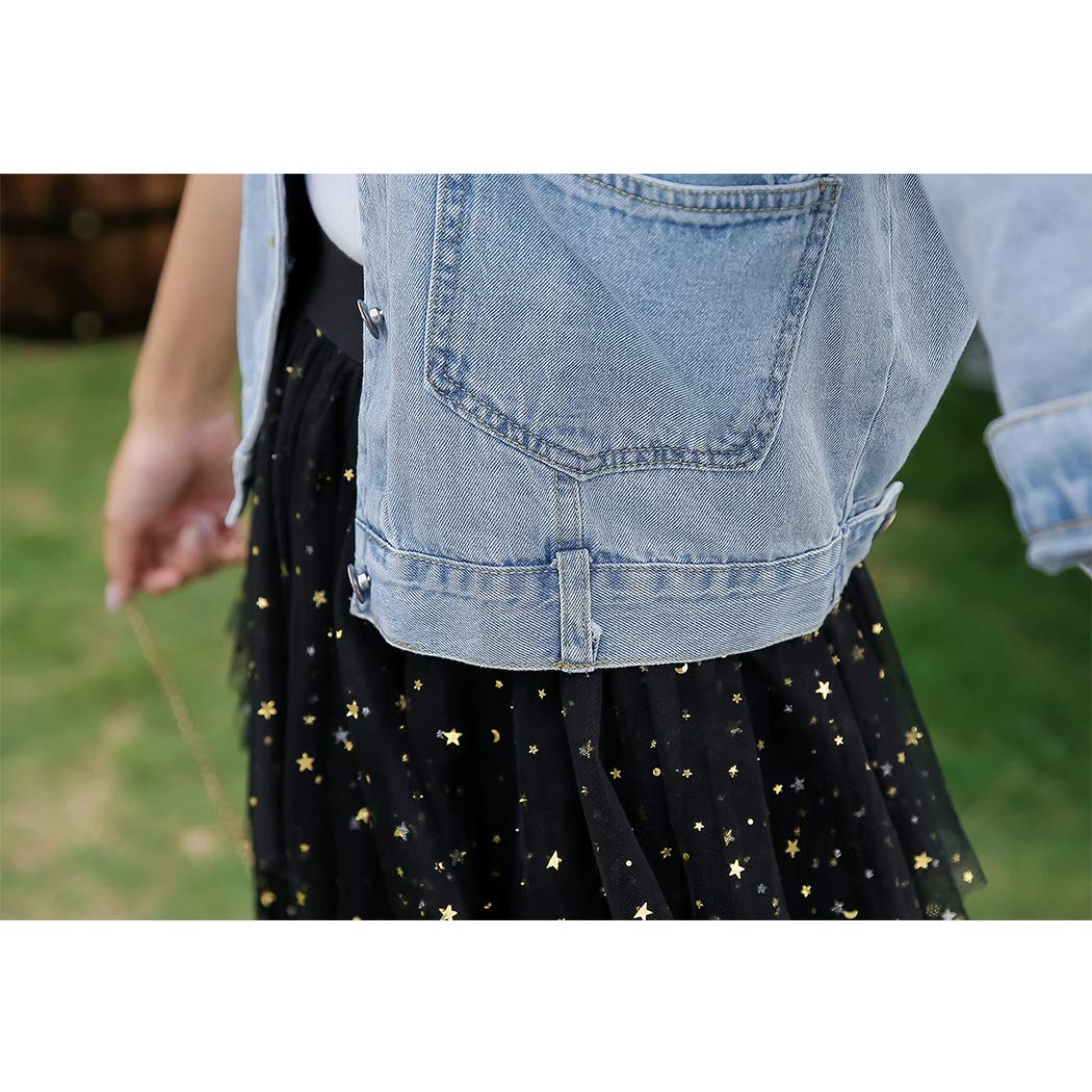Hixiaohe Spring Summer Jean Jacket For Women Trendy Half Sleeve Button Down Short Denim Retro Cropped Trucker Coat - 06blue