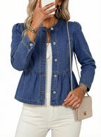 Dokotoo Cropped Jean Jacket Women Fashion Spring Summer Button Down Long Sleeve Cinched Waist Crop Denim Jackets For Rodeo Western Country