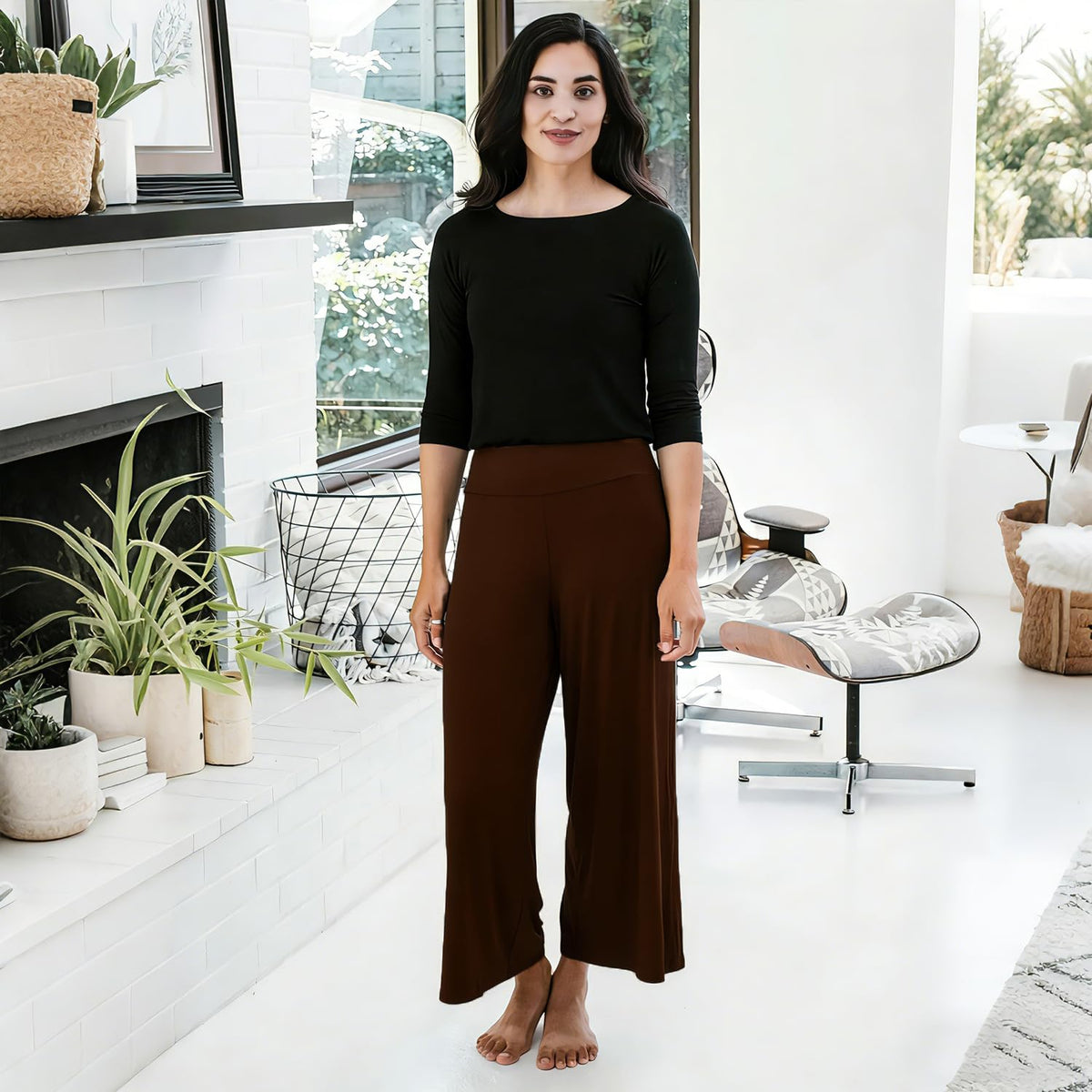 New Young 3 Pack Women's Wide-Leg Capri Pants - Capri-black,brown,