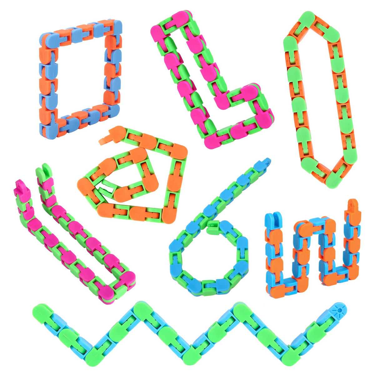 8Pcs 24Links Fidgets Wacky Tracks Fidget Toys for Kids Valentines Day Gifts Classroom Gifts School Easter Stocking Stuffers Plastic Sensory Autism Snap Fidget Click Snake Toys for Adults Travel 11inch