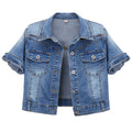 Omoone Women's Summer Short Sleeve Crop Denim Trucker Jacket Jean Coat Tops(darkblue-xxl) - Dark Blue