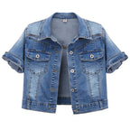 Omoone Women's Summer Short Sleeve Crop Denim Trucker Jacket Jean Coat Tops(darkblue-xxl) - Dark Blue
