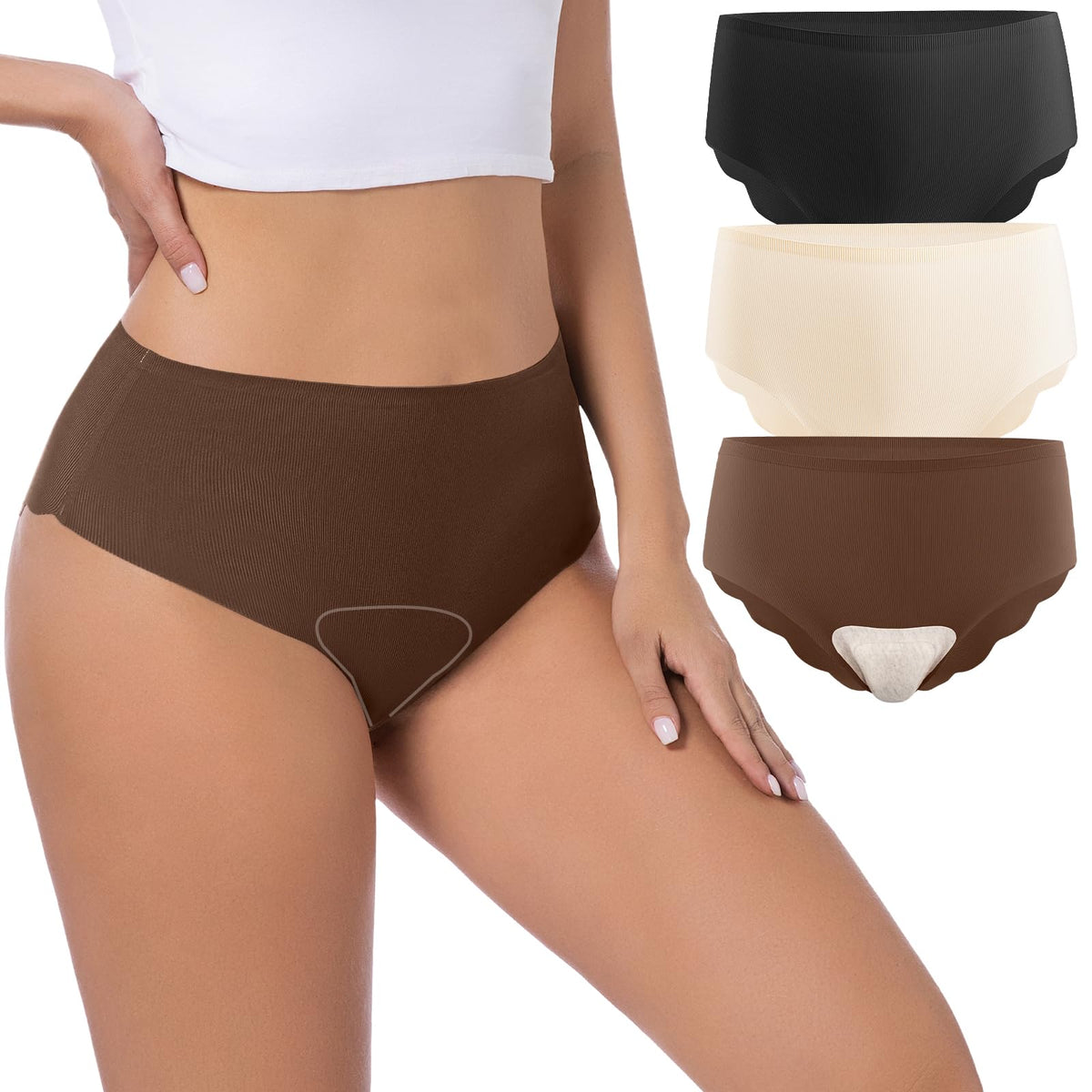 Jasmolly Camel Proof Seamless Underwear for Women 3 Packs No Show Cheeky