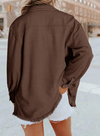 Dokotoo Womens Denim Top Oversized Button Down Shirts Jean Jacket Brown S