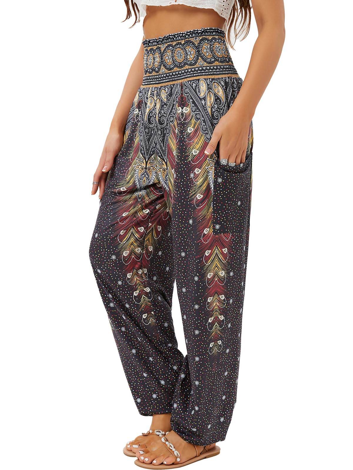 Qianxizhan Women's Harem Pants High-Waist Yoga Boho - Style 111