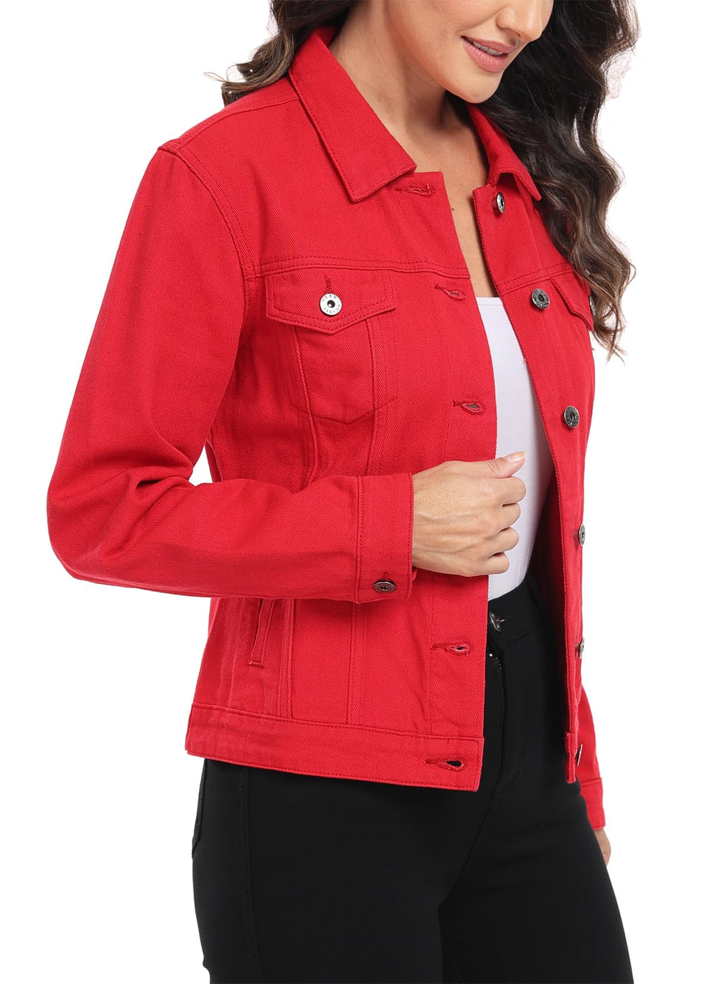 Miss Moly Women's Denim Jacket Classic Button Up Jean Red L
