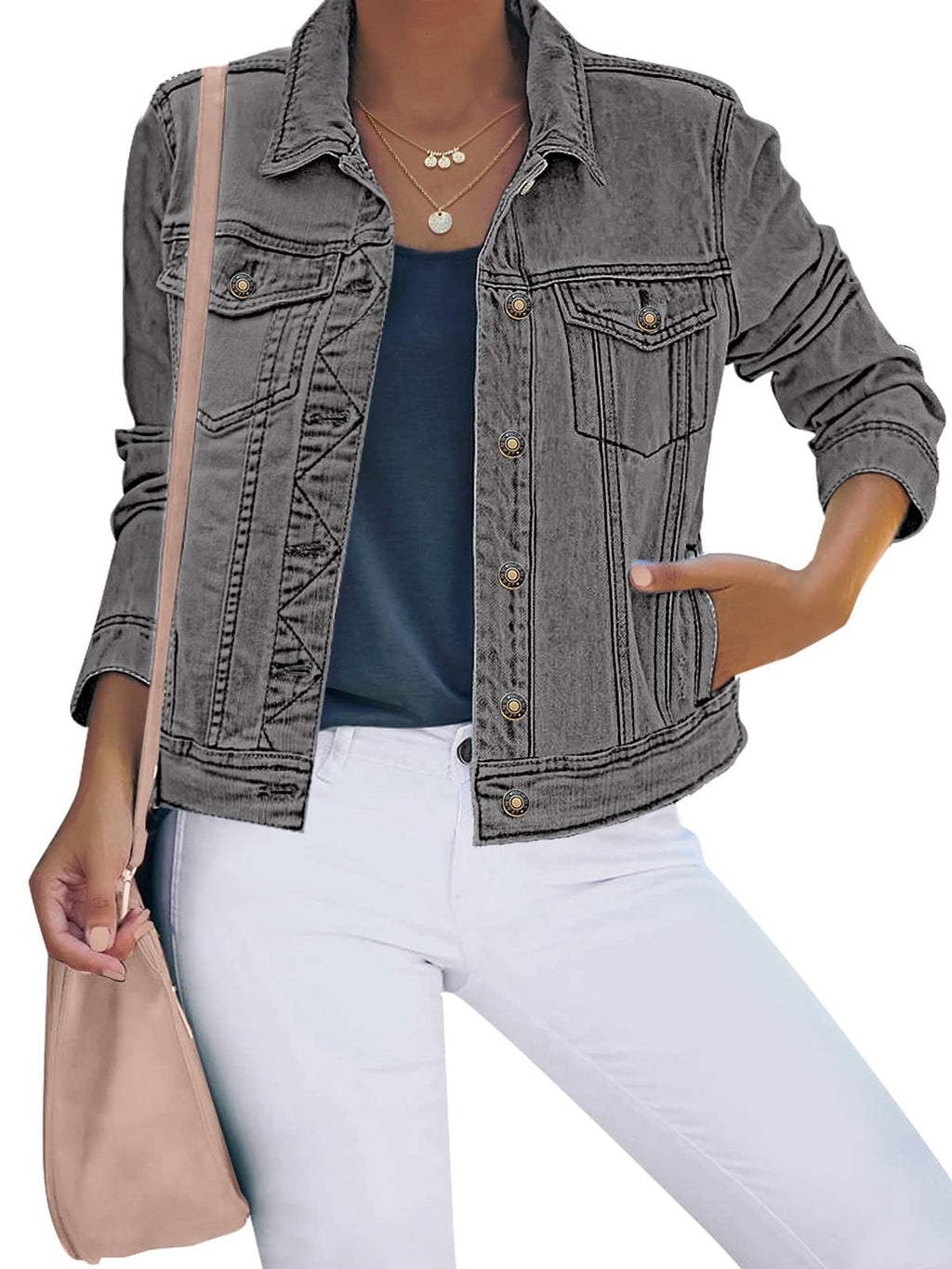 Luvamia Denim Jacket For Women Jeans Jackets Womens Fall Clothes - Gray