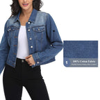 Andy & Natalie Women's Denim Jacket Fashion Long Sleeve Basic Button Down Crop Jean Jackets With Pockets Dark Blue Small