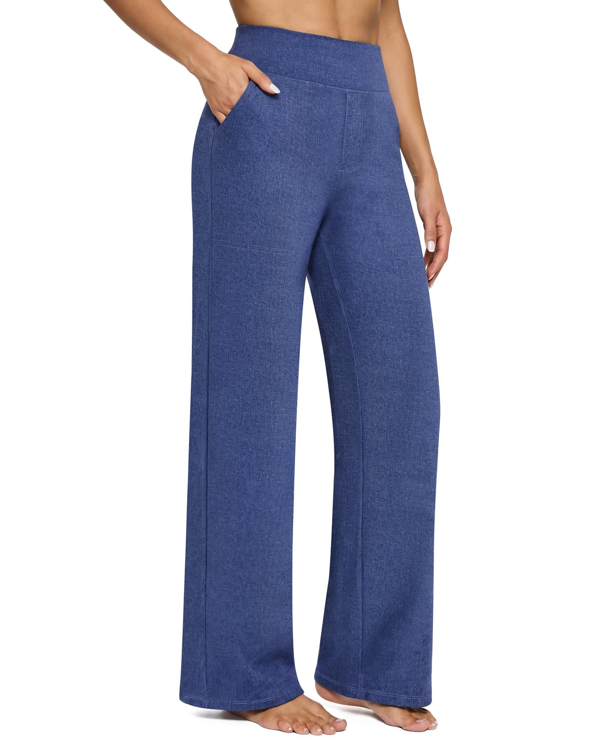 G4free Wide-Leg Pants For Women With Pockets High-Waist Blue Denim Xs