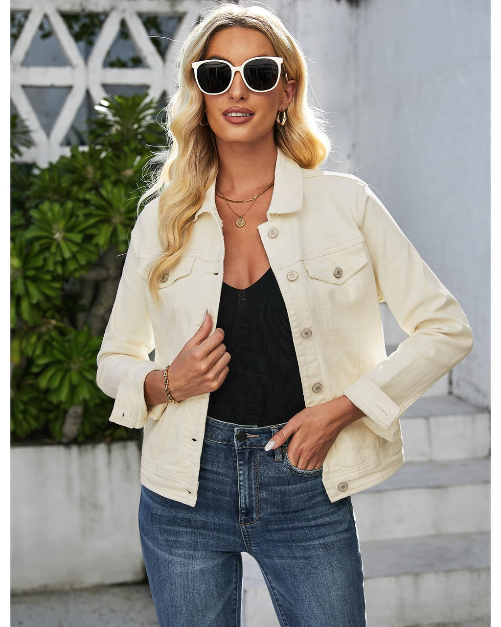 Luvamia Women Denim Jackets Jean Jacket For Cream Size S