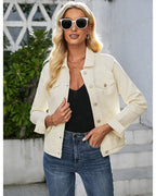 Luvamia Women Denim Jackets Jean Jacket For Cream Size S