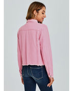 Luvamia Womans Jacket Lightweight Jean Pink Blazer For Women Womens Western Wear Oversized Denim Shirt Light Blush Small Fits Size 4 6