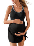Women's Summer Mae Ribbed Maternity Swim Dress Tie-knot One-Piece - Size 12