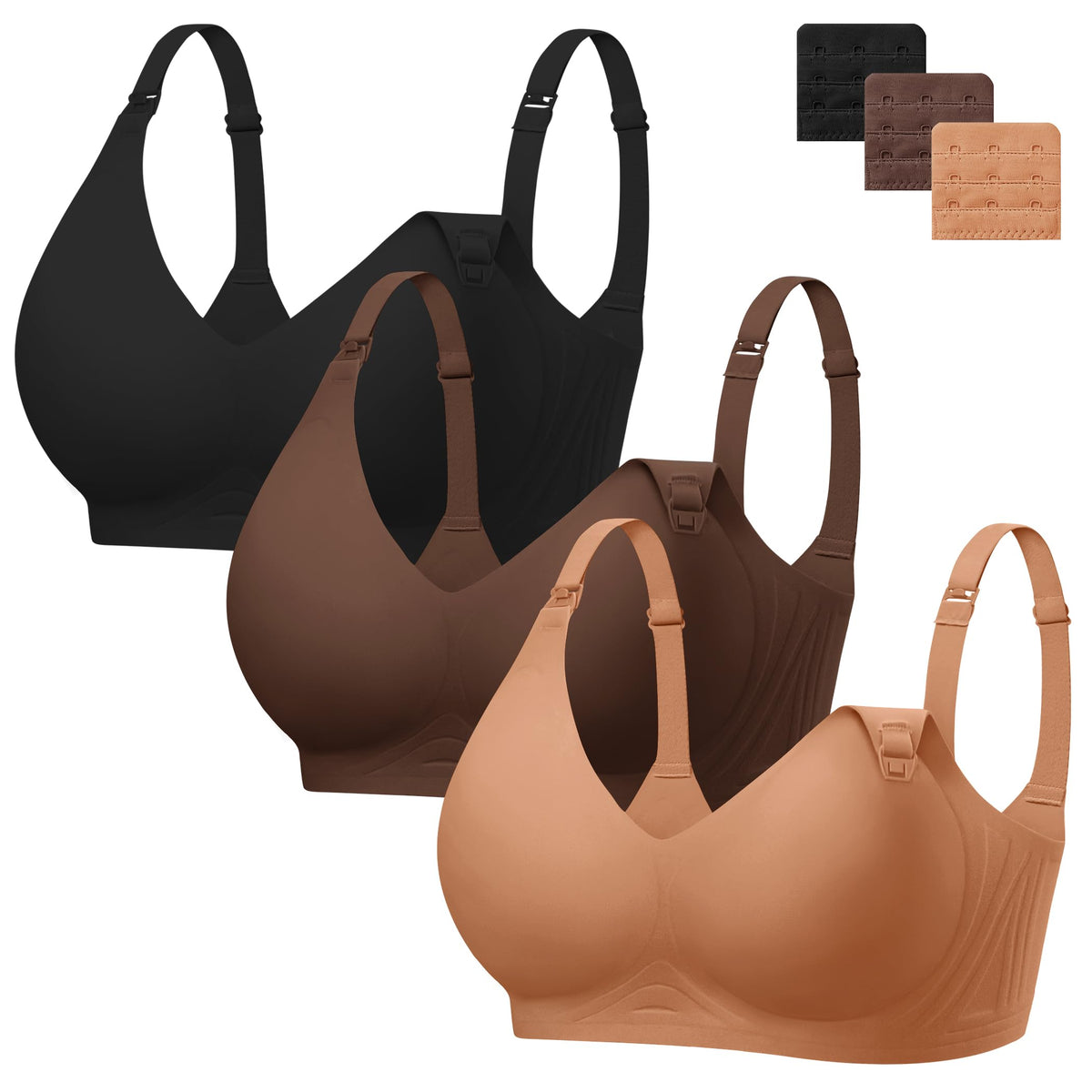 Women's Angelhood 3 Pack for Breastfeeding Seamless Pregnancy Wireless Sleep Bralette Jelly Strip Support Postpartum with Extenders, 3xl Size Nursing
