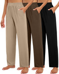 Huukeay 3 Pack Women's Lounge Pants Cozy Sweatpants - Black, Brown,