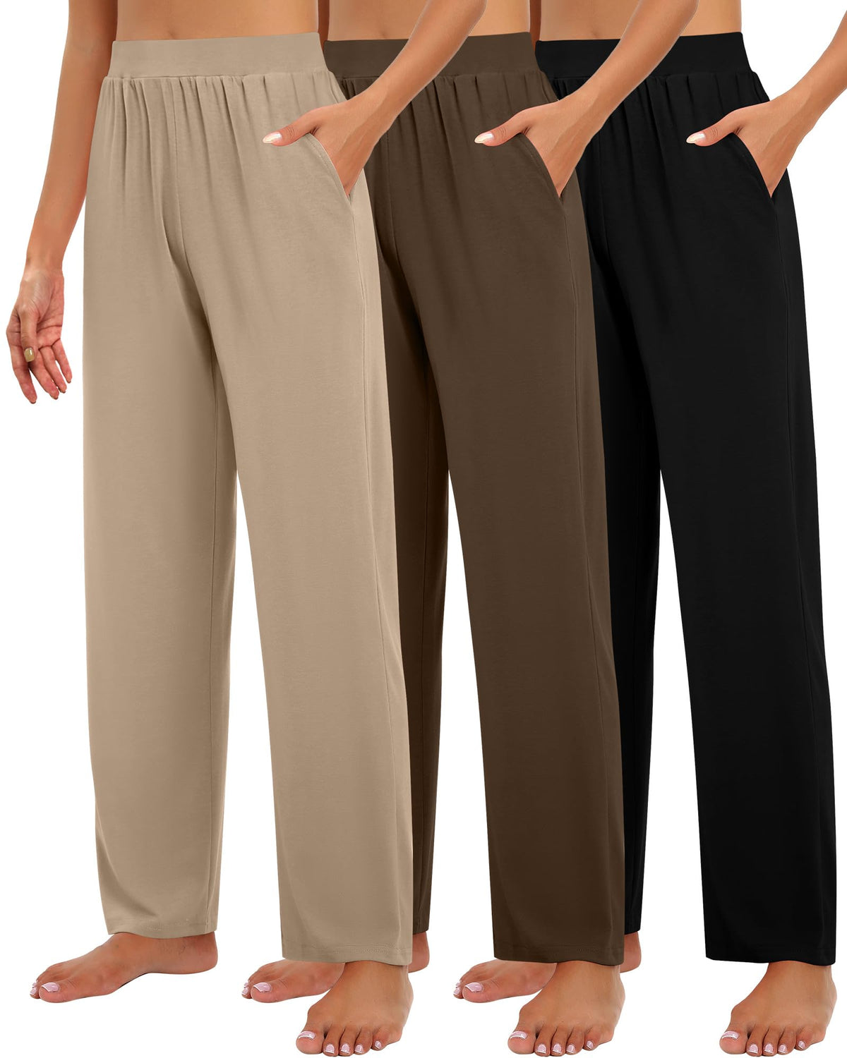 Huukeay 3 Pack Women's Lounge Pants Cozy Sweatpants - Black, Brown,