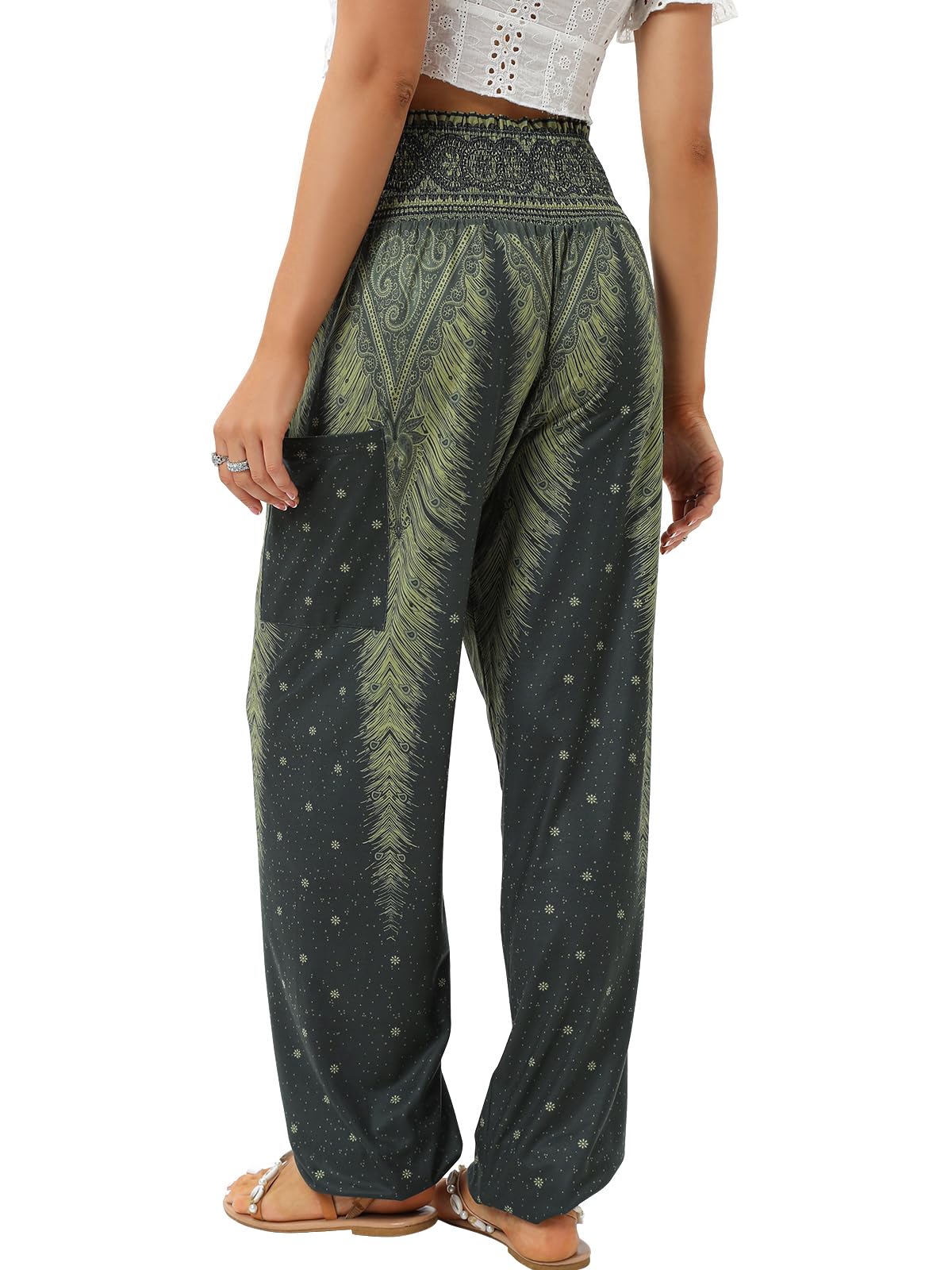 Qianxizhan Women's Harem Pants High-Waist Yoga Boho - Army Green