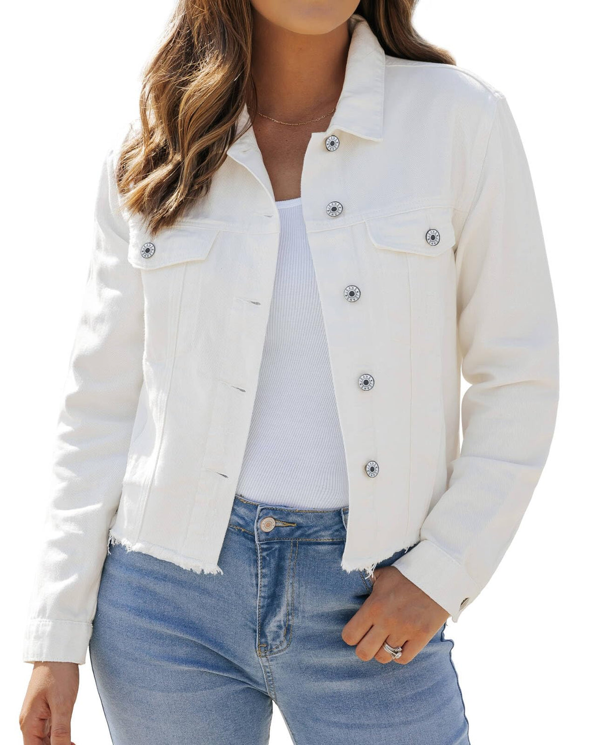 Vetinee Jean Jacket Lightweight For Women Trendy Jackets Bright White Large Fits Size 12 / 14