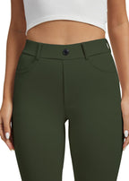 Vimpep Yoga Pants Women Straight-Leg With Pockets - Army Green