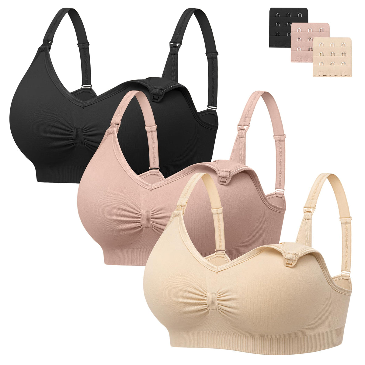 Angelhood Women's Seamless Sleep ,breastfeeding with Remove Pads Extenders Pack of 3 Nursing Bra