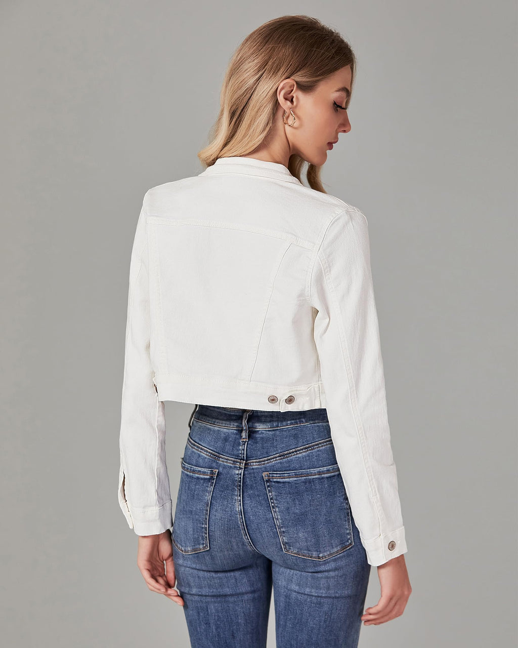 Luvamia Casual Button Down Stretchy Jean Jacket Women Denim Plus Size Crop For Winter Jackets Ivory White Xx-large Fits 20 / 22