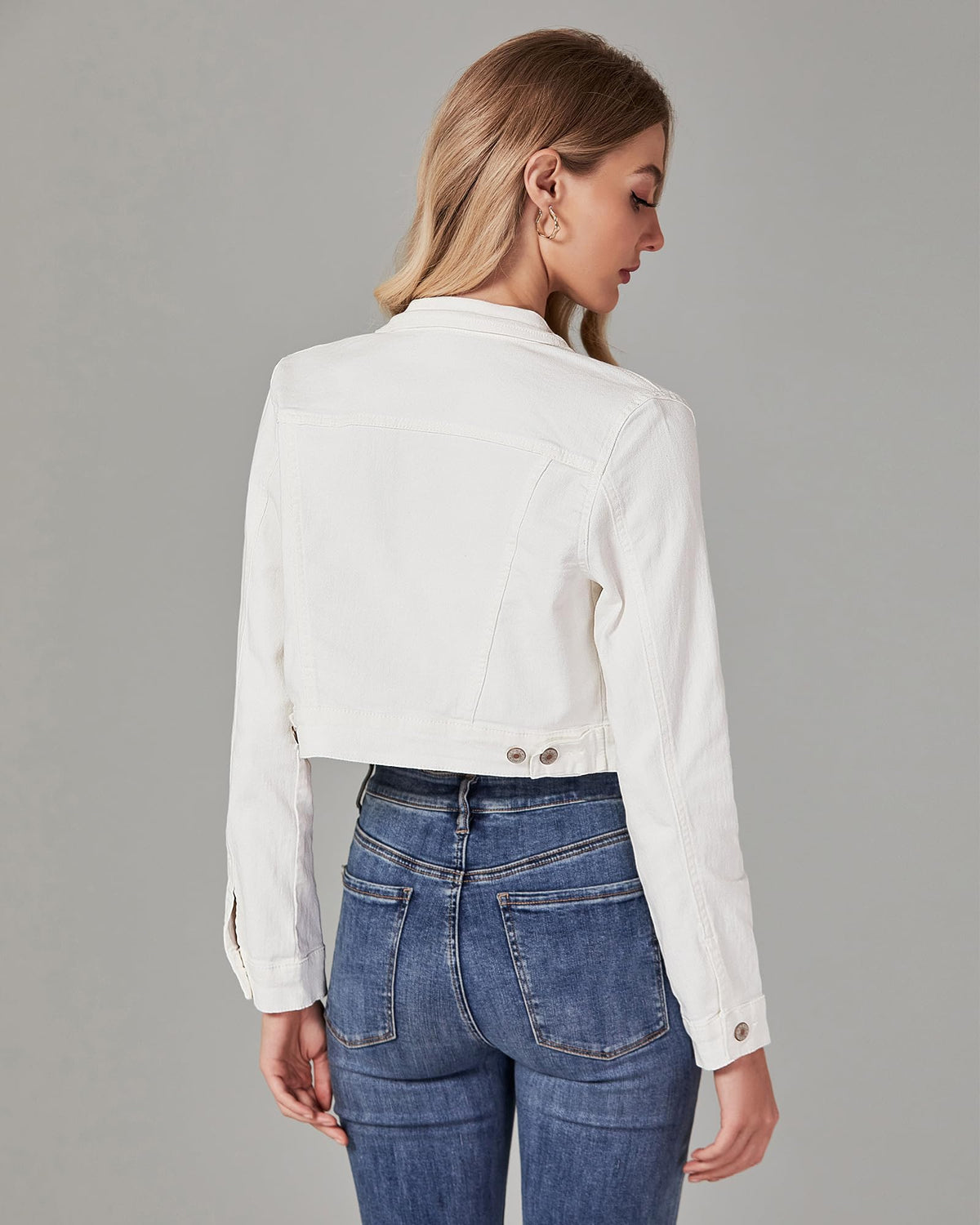 Luvamia Casual Button Down Stretchy Jean Jacket Women Denim Plus Size Crop For Winter Jackets Ivory White Xx-large Fits 20 / 22