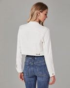 Luvamia Women's Long Sleeve Button Down Stretchy Jean Jacket - Cropped Denim For Concert Outfit - Ivory White Size Small Fits 4/6