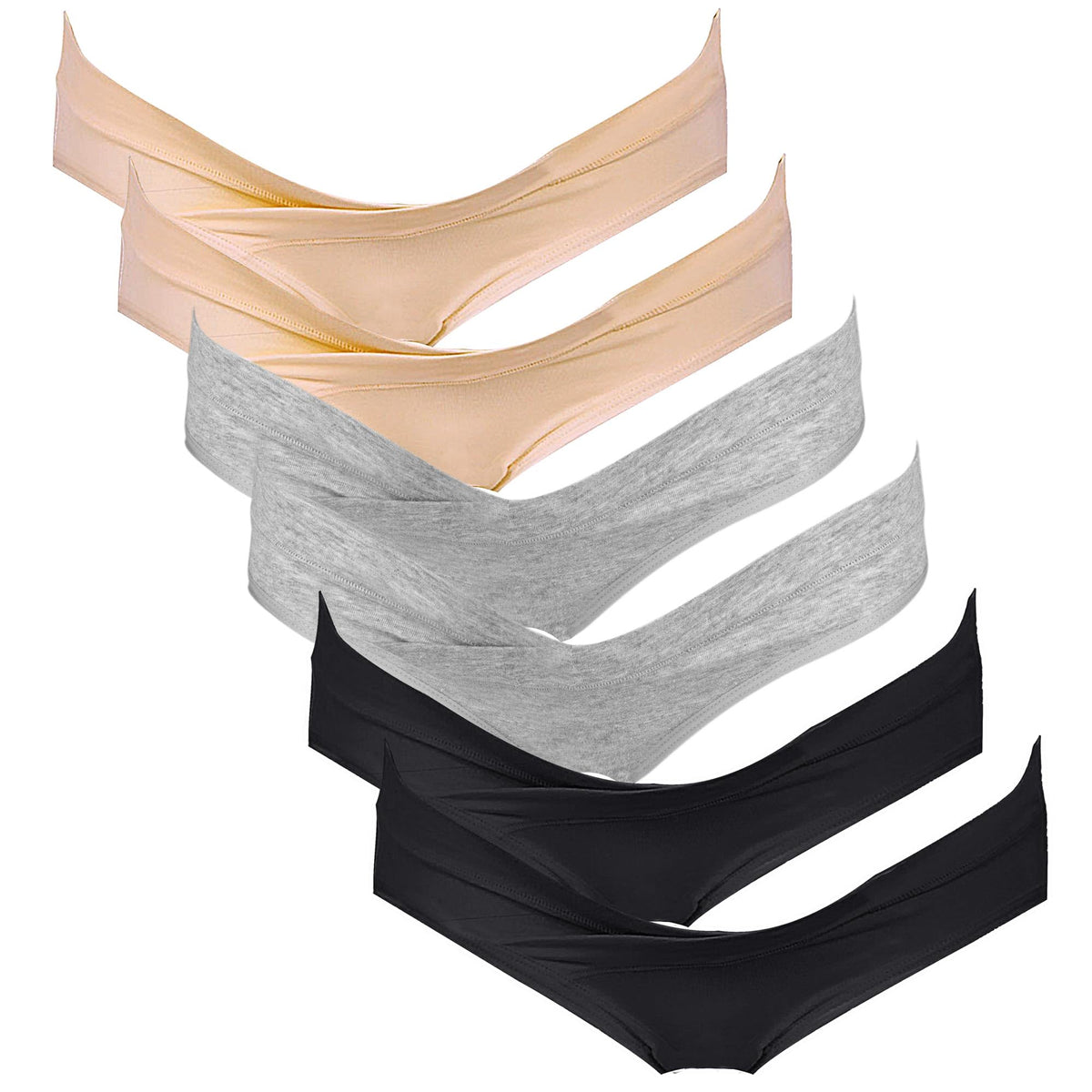 Intimate Portal Maternity Under The Bump Pregnancy Postpartum Women's Cotton 6 Pack Black Gray Beige M Bikini Panties