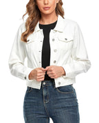 Andy & Natalie Women's Denim Jacket Trendy Long Sleeve Basic Button Down Cropped Jean With Pockets White X-large