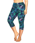 Women Navy Leaf Plus Size Rash Guard Pant High Waisted Long Swim Capris 22W