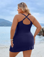 Blooming Jelly Women Plus-Size Swimdress One-Piece Tummy - Navy Blue