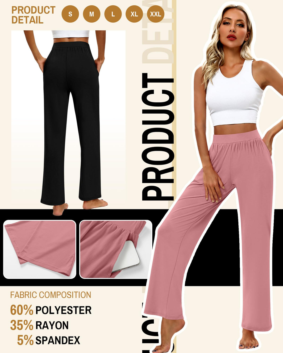 Huukeay 3 Pack Women's Lounge Pants Cozy Sweatpants - Style 5