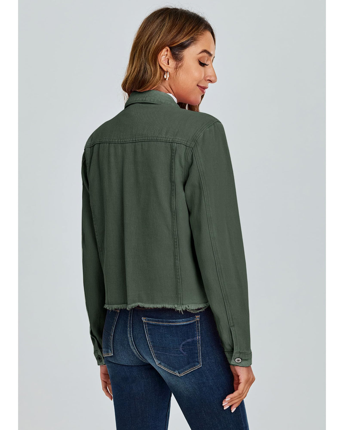 Luvamia Women's Denim Jean Shacket - Army Green, XXL (fits Size 20-22) Jacket