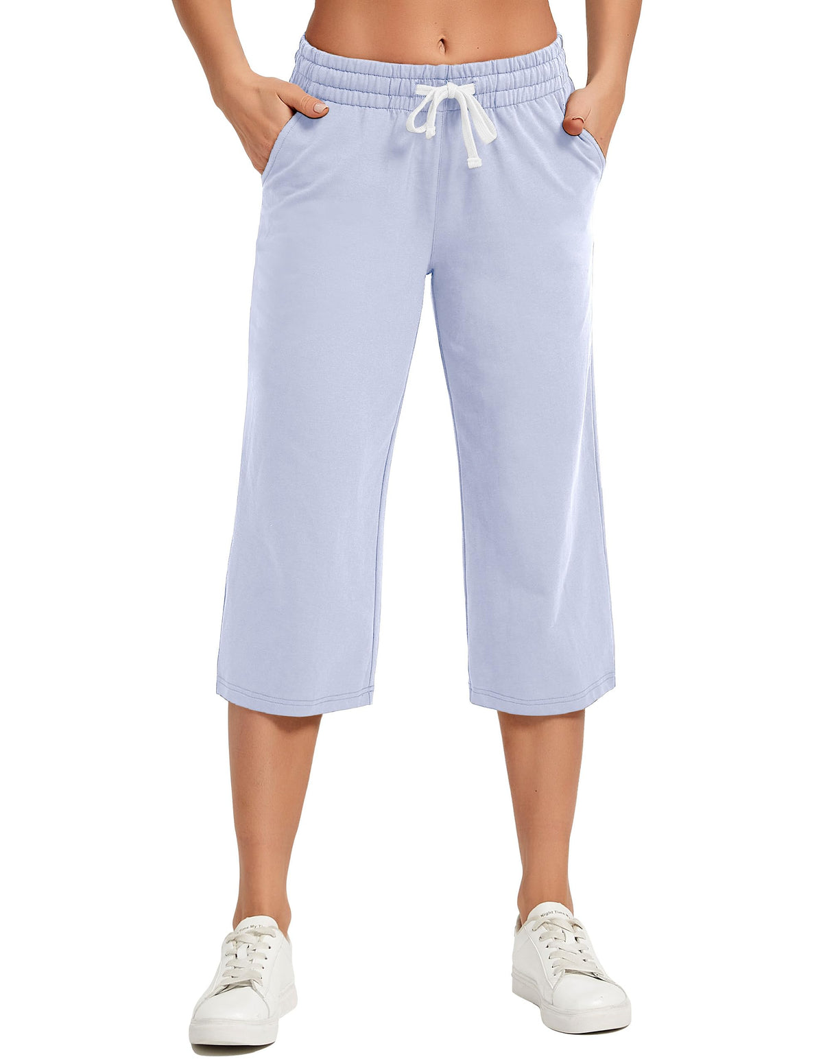 Specialmagic Women's Capri Pants Cotton Sweatpants Mist Blue M